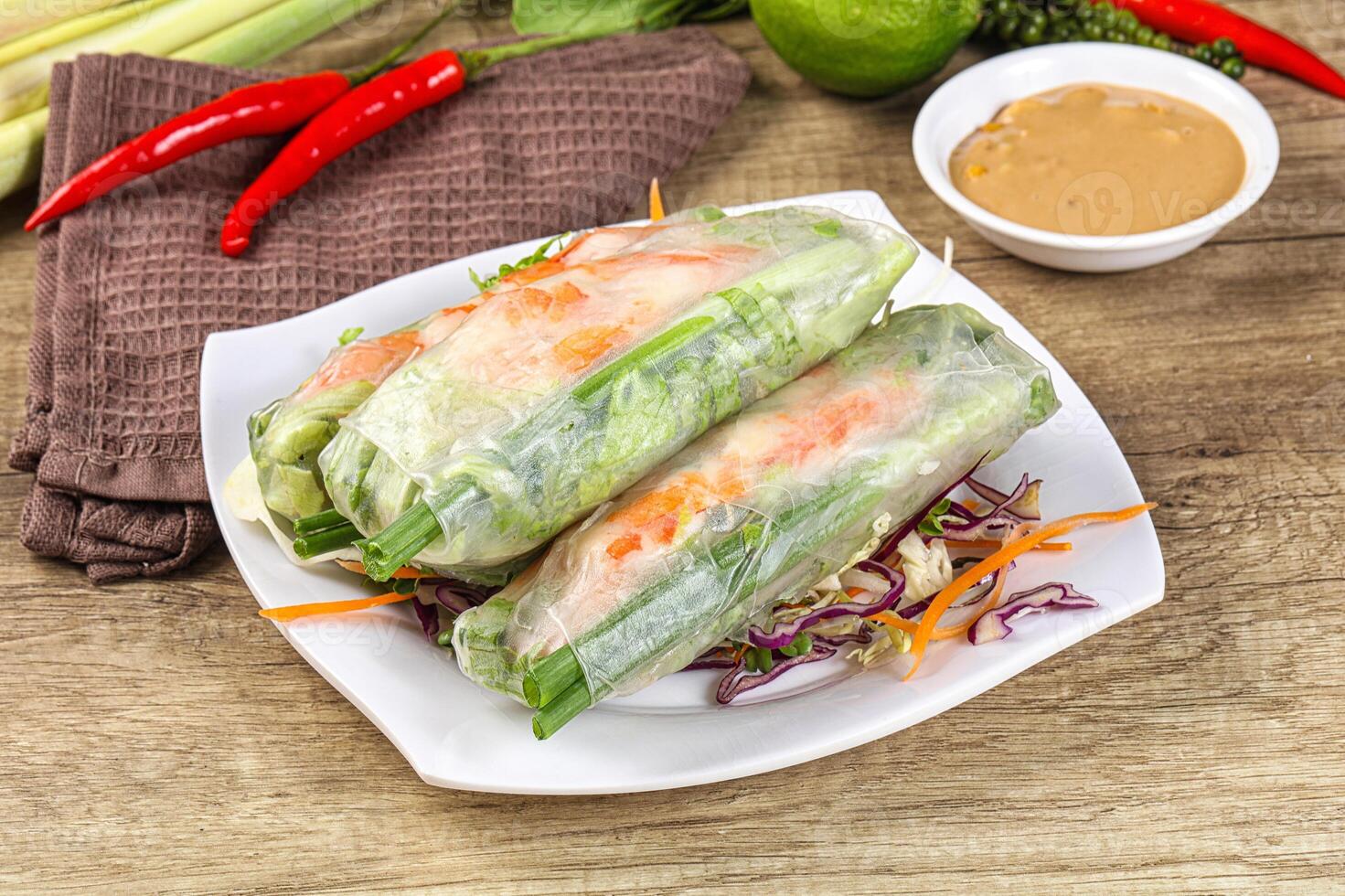 Vietnamese spring roll with prawn and salad photo