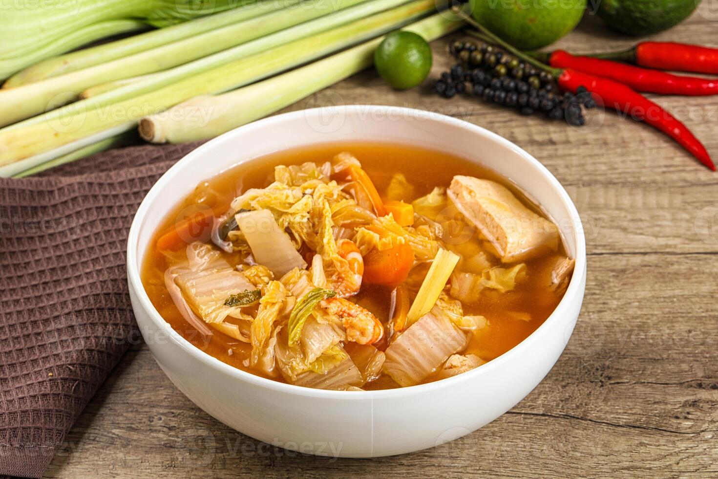 Korean kimchi soup with seafood photo