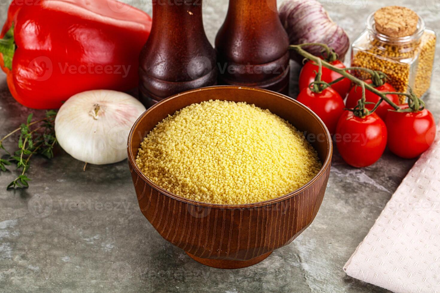 Raw dry wheat couscous grain photo