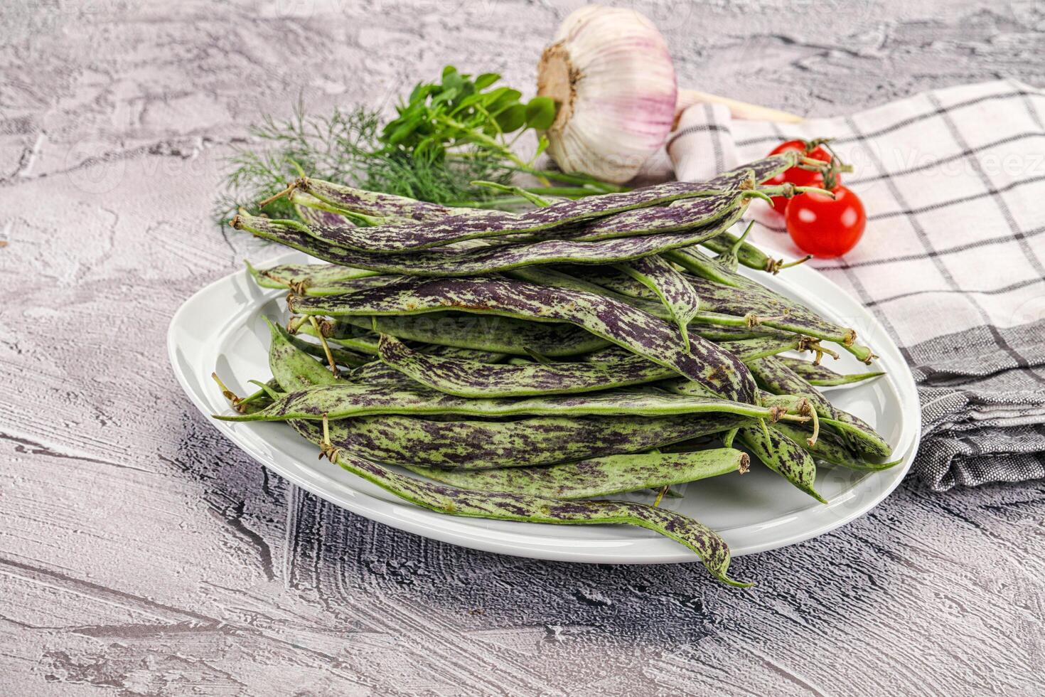 Fresh raw young green beans photo