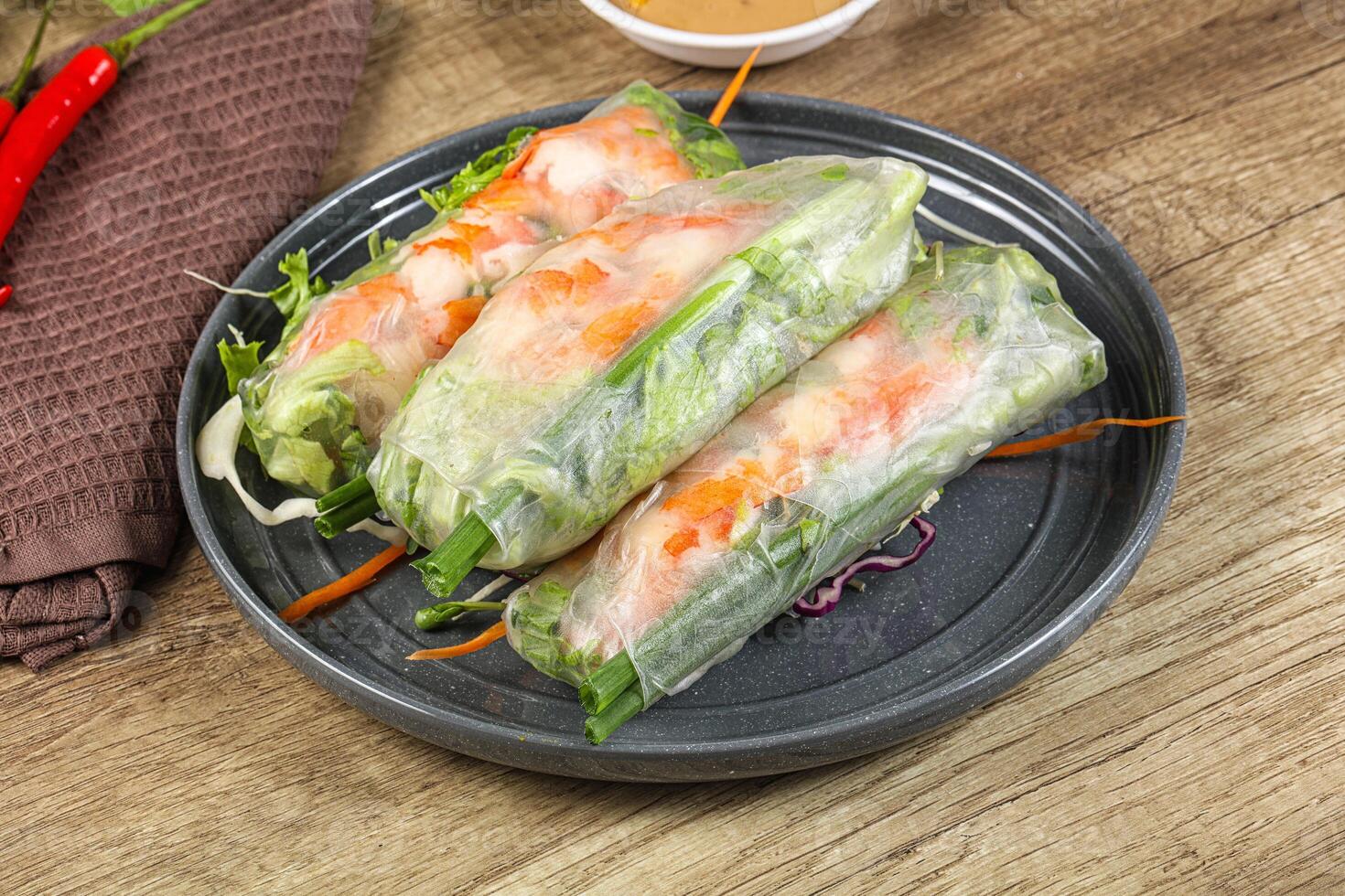 Vietnamese spring roll with prawn and salad photo