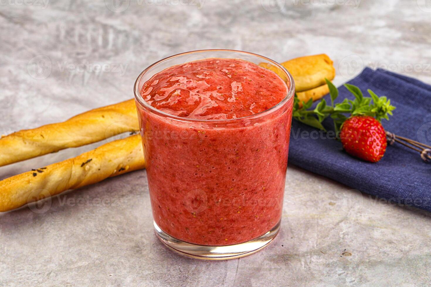 Sweet strawberry smoothie with milk photo