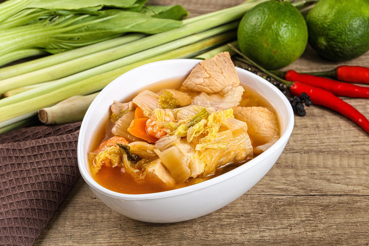 Korean kimchi soup with seafood photo