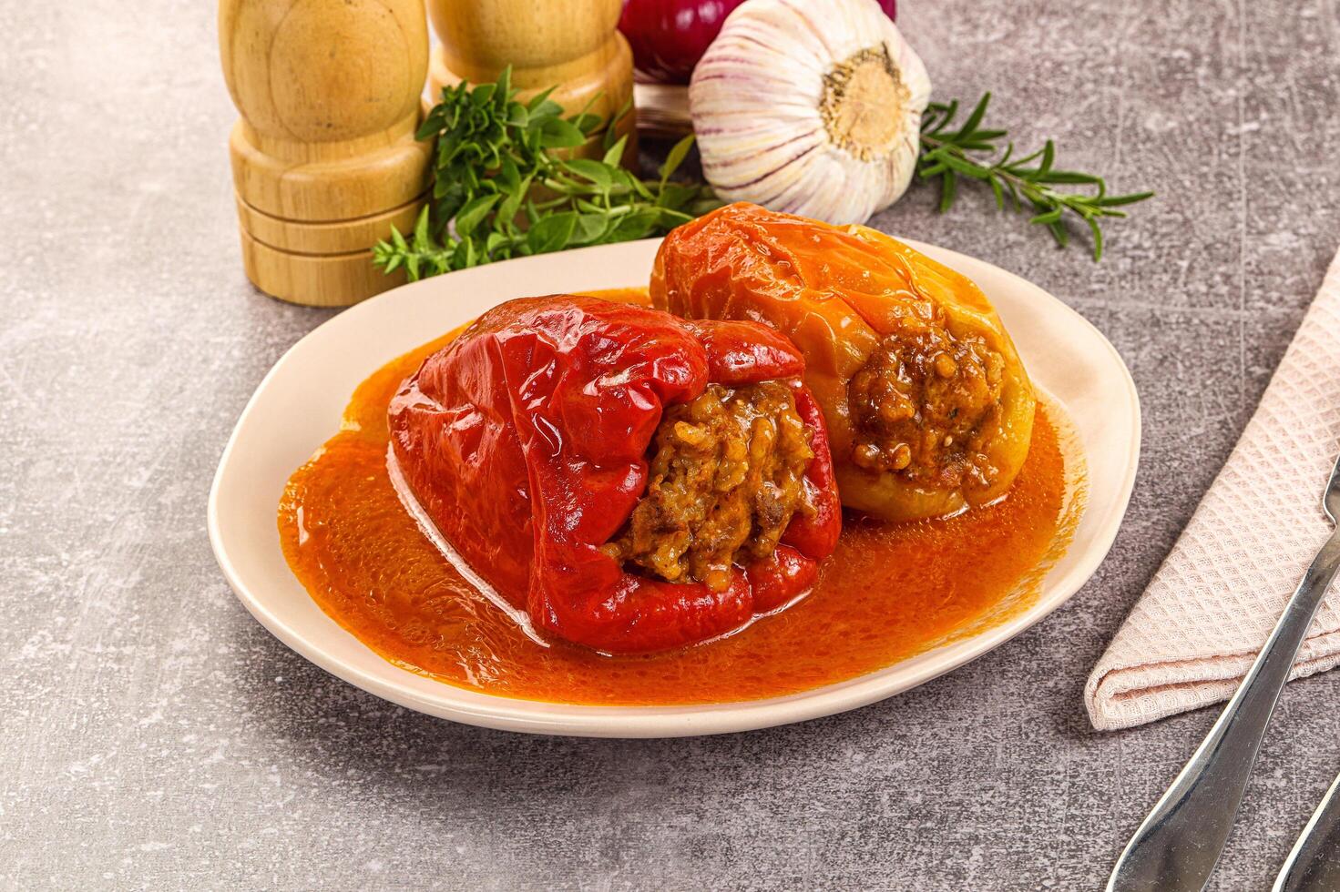Stuffed bell pepper with meat photo