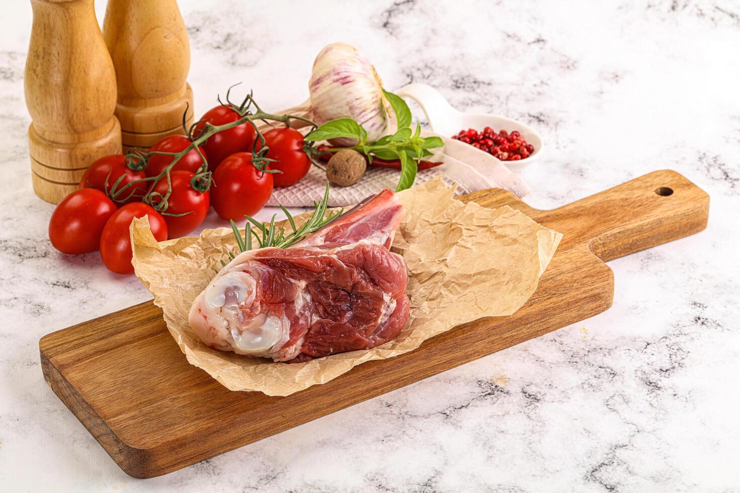 Raw lamb shank for cooking photo