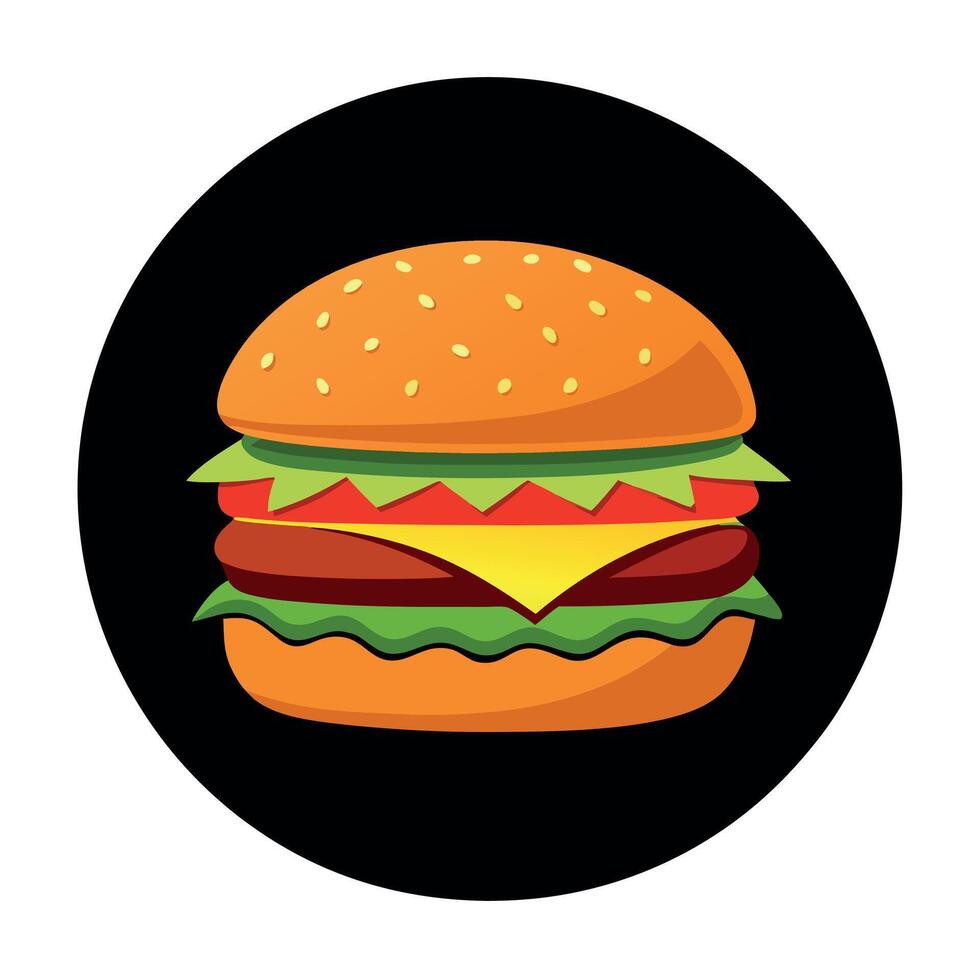 Fresh delicious hamburger isolated on black dark background with copy space and place for text AI. vector