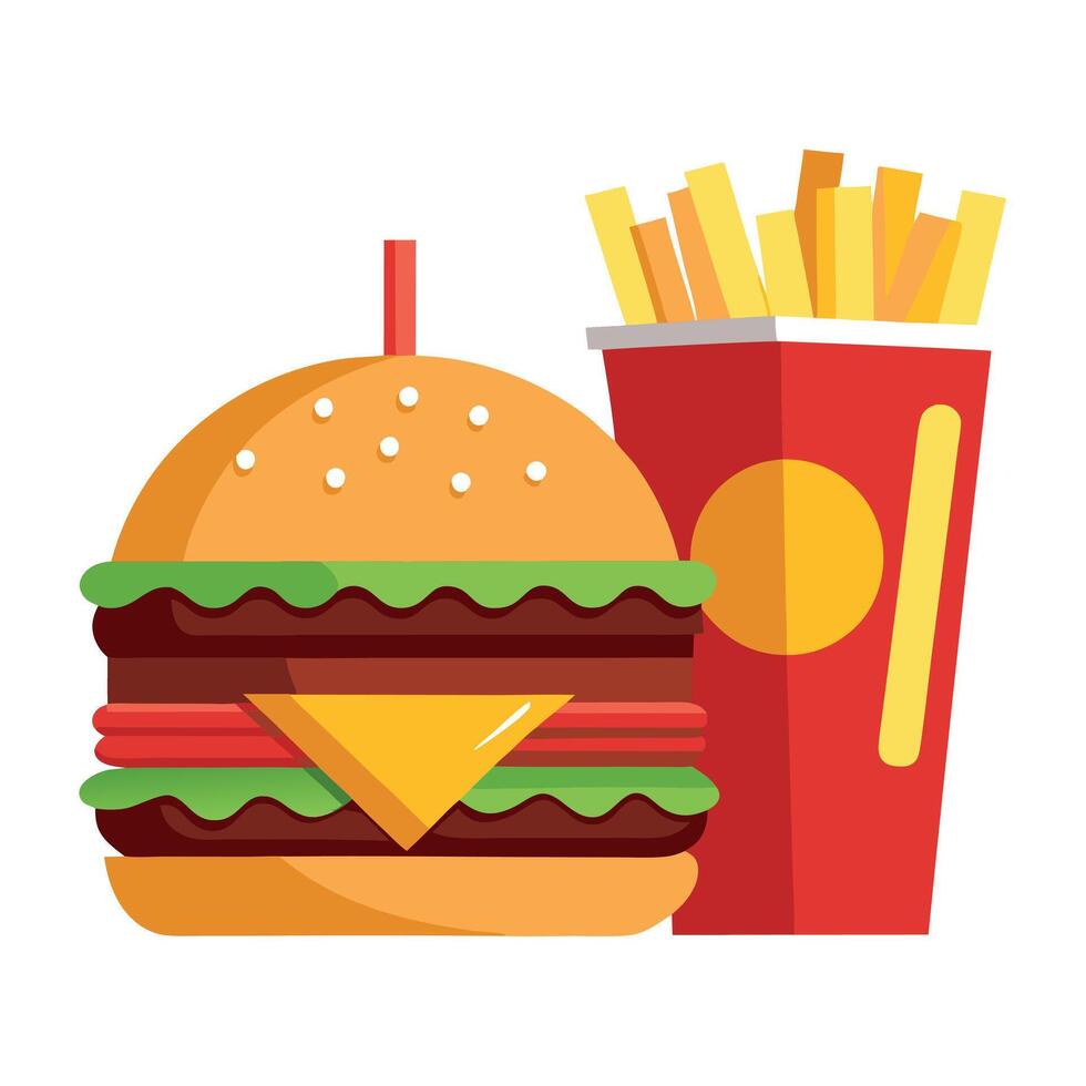 Double Cheeseburger with Fries and a Glass of Cola. fast food . burger . meal . american food vector