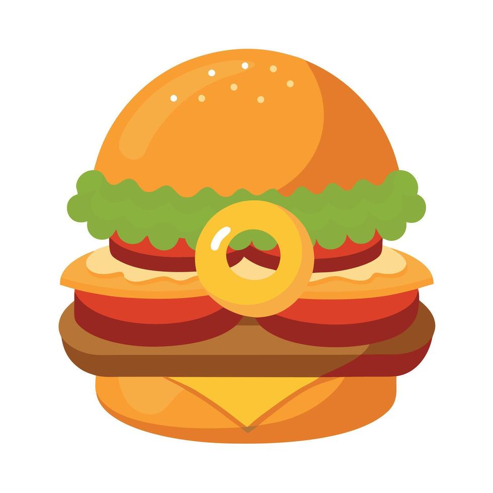 Fast food cheeseburger with onion rings and chicken isolated on white background. cinematic. vector