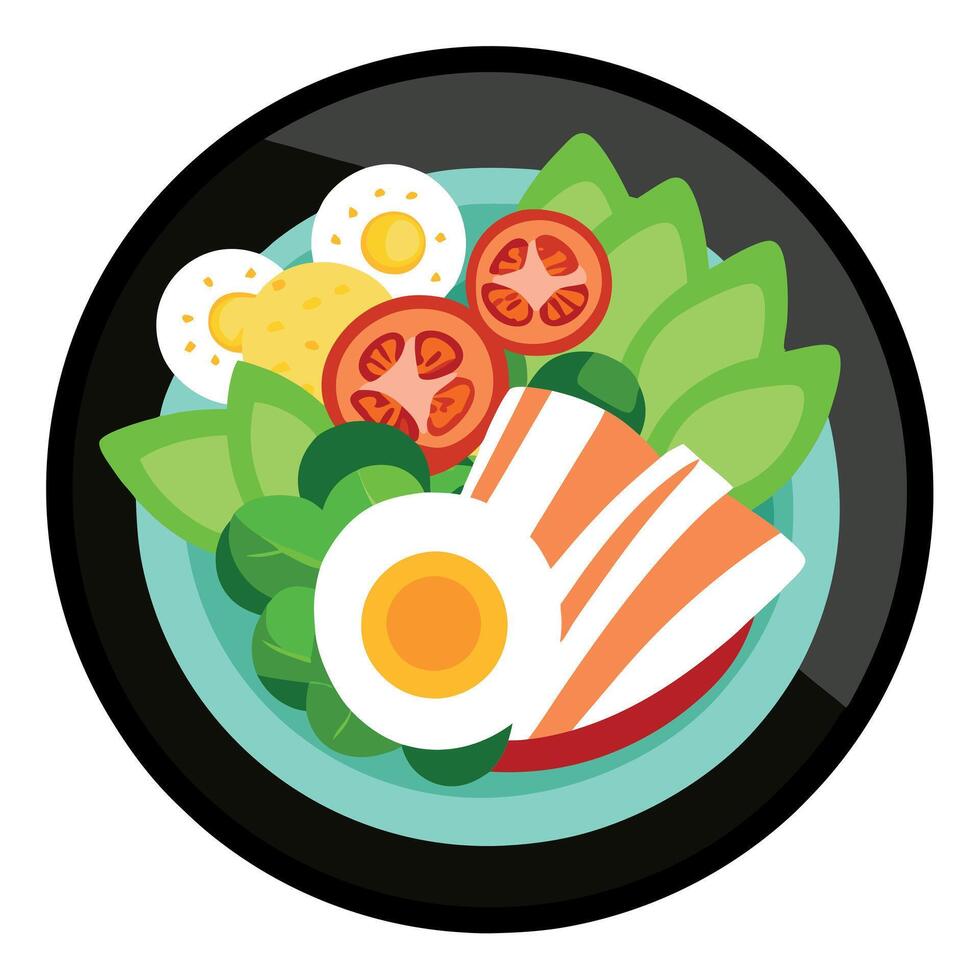 Healthy cobb salad with chicken. avocado. bacon. tomato. cheese and eggs. American food vector