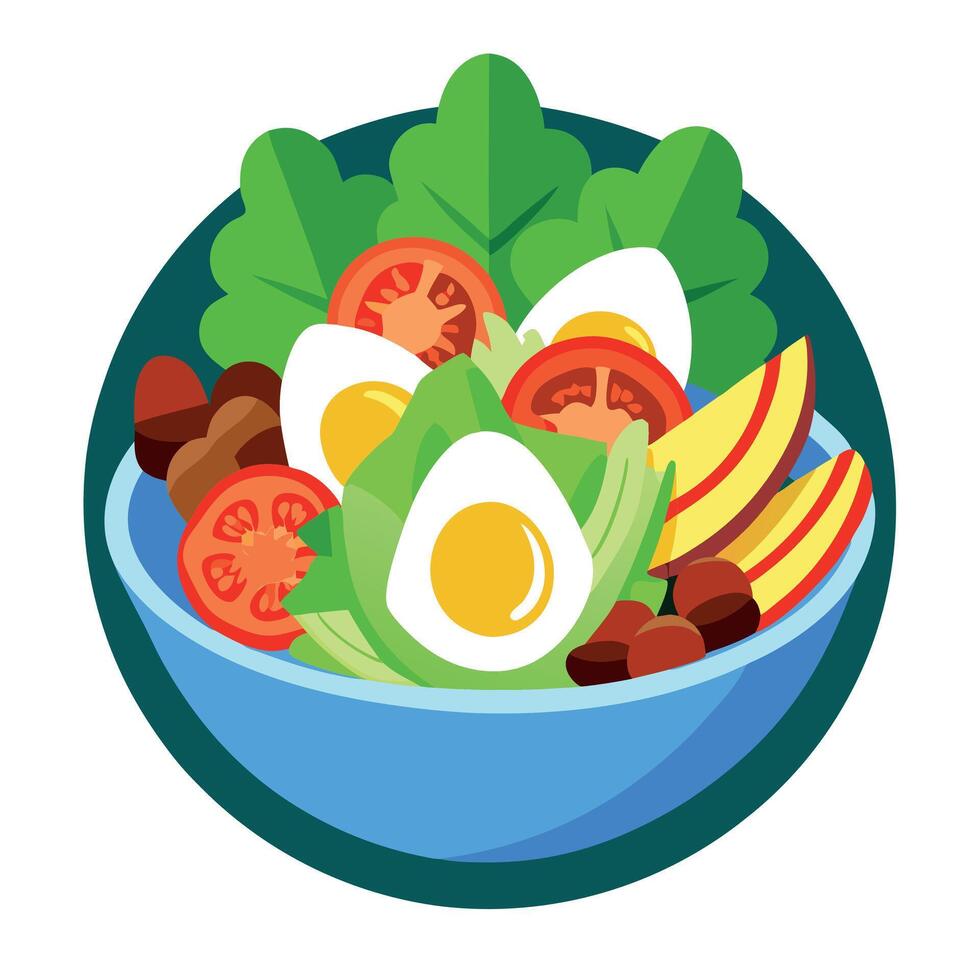 Cobb salad with mixed greens. grilled chicken. avocado. bacon. eggs. and blue cheese dressing. vector