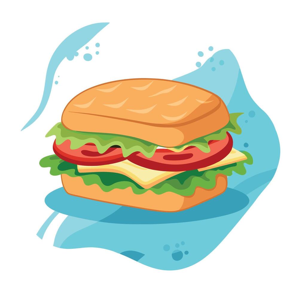 Classic sandwich with crispy bacon. lettuce and tomato on marble table. Tasty snack. Delicious food vector