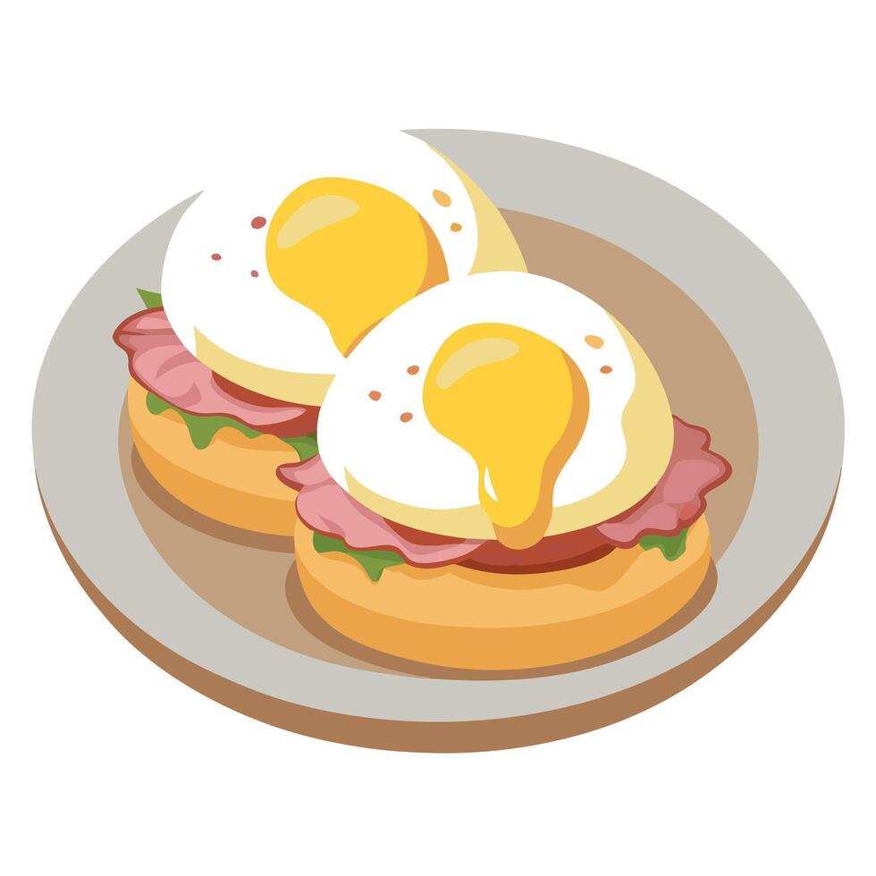 Gourmet Eggs Benedict with Poached Eggs. Canadian Bacon. and Hollandaise Sauce on English Muffins vector