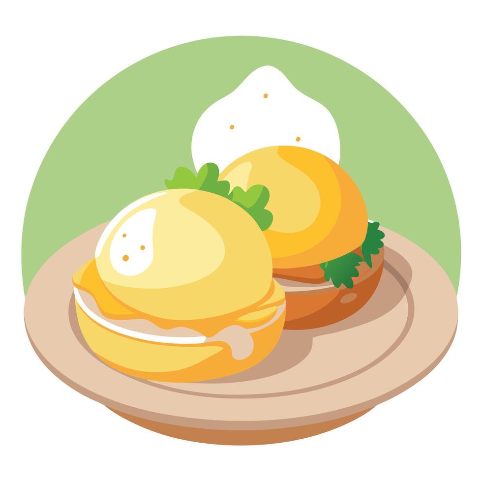 Gourmet Eggs Benedict Breakfast - Delicious Poached Eggs with Hollandaise Sauce on English Muffins vector