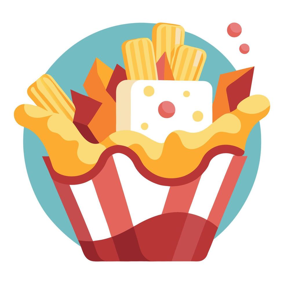 Loaded fries potato chips with cheese and bacon photoshoot can be used for multipurpose vector