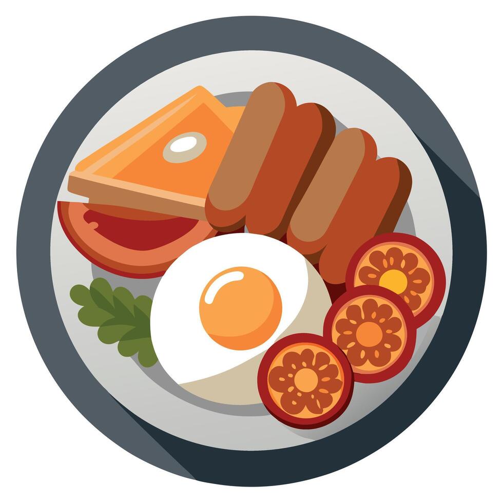 Full English Breakfast British Cuisine On White Plate On Isolated Transparent Background. vector