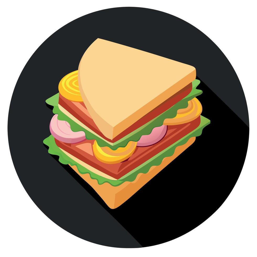 Homemade club sandwich with turkey bacon ham tomato on black surface top view with space for text vector
