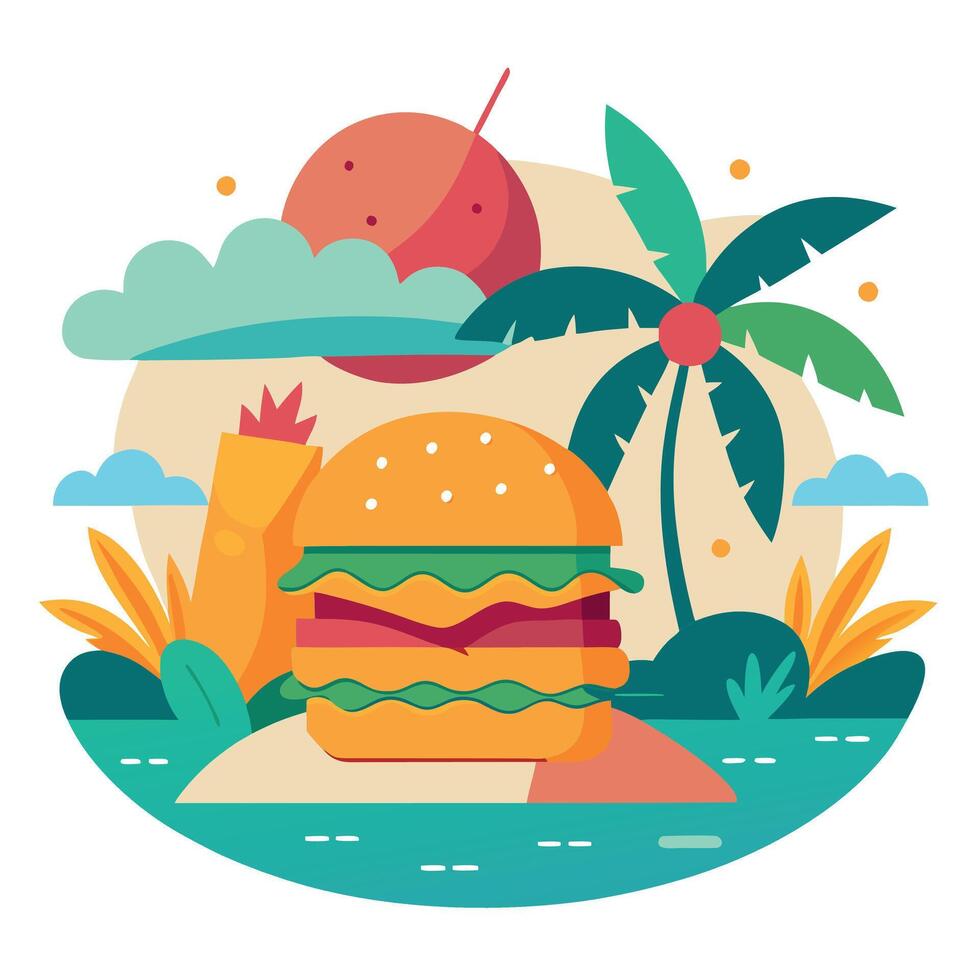 Exploring the Tropical Pleasure Discovering the Exciting Realm of Hawaiian Burgers vector