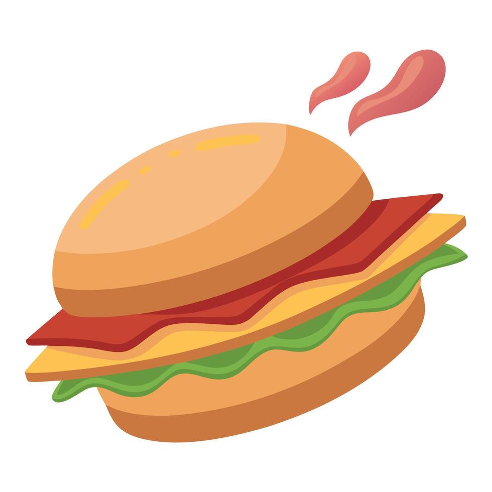 Flying Burger with Bacon isolated on white transparent background. ultra realistic. vector