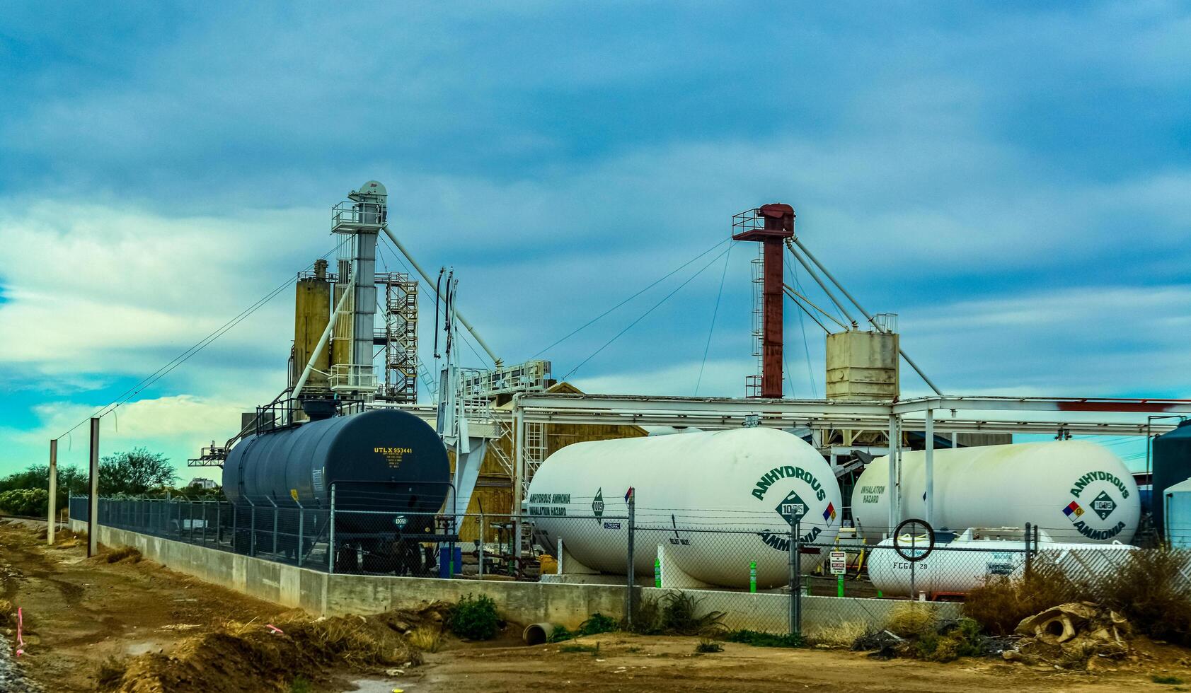 USA, ARIZONA - NOVEMBER 24, 2019 industrial facility with barrels of chemicals, ANHYDROUS AMMONIA, Arizona photo