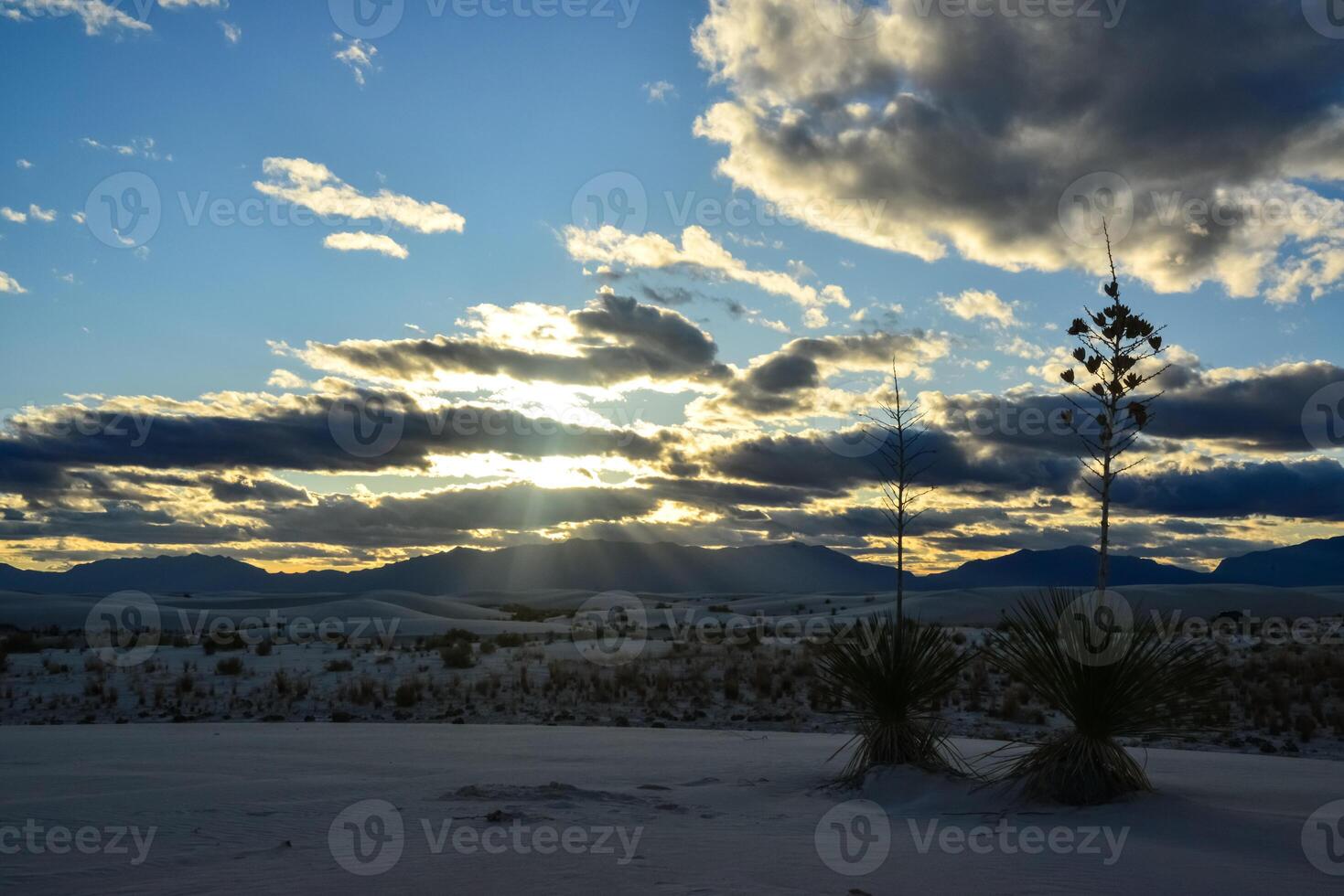 White clouds during sunset over White Sands in New Mexico, USA photo
