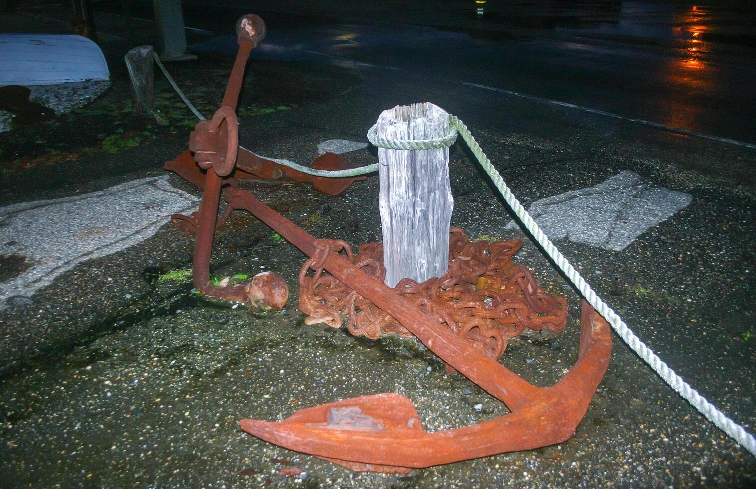 New Jersey, USA - November 20, 2009 Old iron anchor, Museum exhibit on the shore, NJ photo