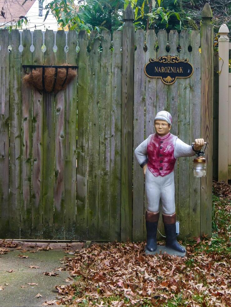 New Jersey, USA - November 19, 2009 Clay sculpture outside Helouvin House, New Jersey USA photo