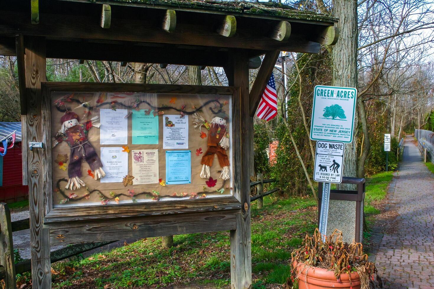 New Jersey, USA - November 19, 2009 original wooden information board with announcements and information in a city park in the suburbs of New Jersey, USA photo