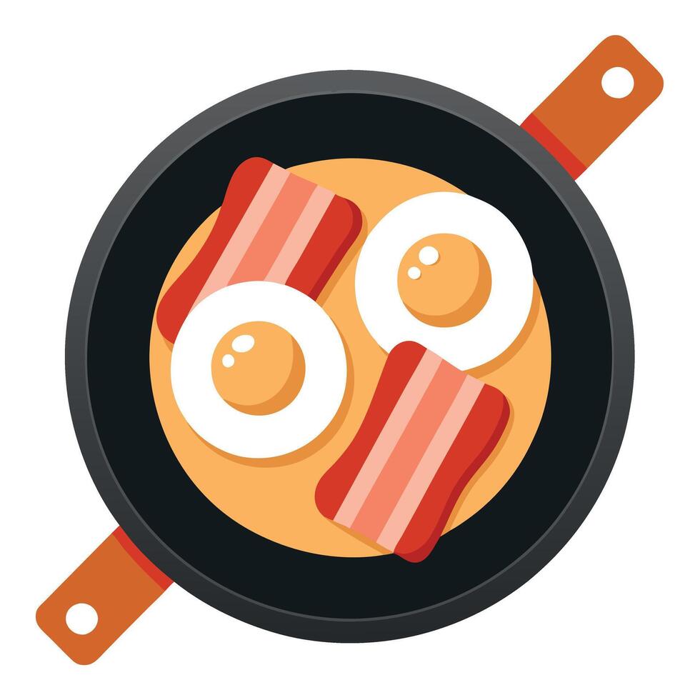 Frying pan with delicious fried eggs and crispy bacon. Perfect for food blogs and recipe websites vector