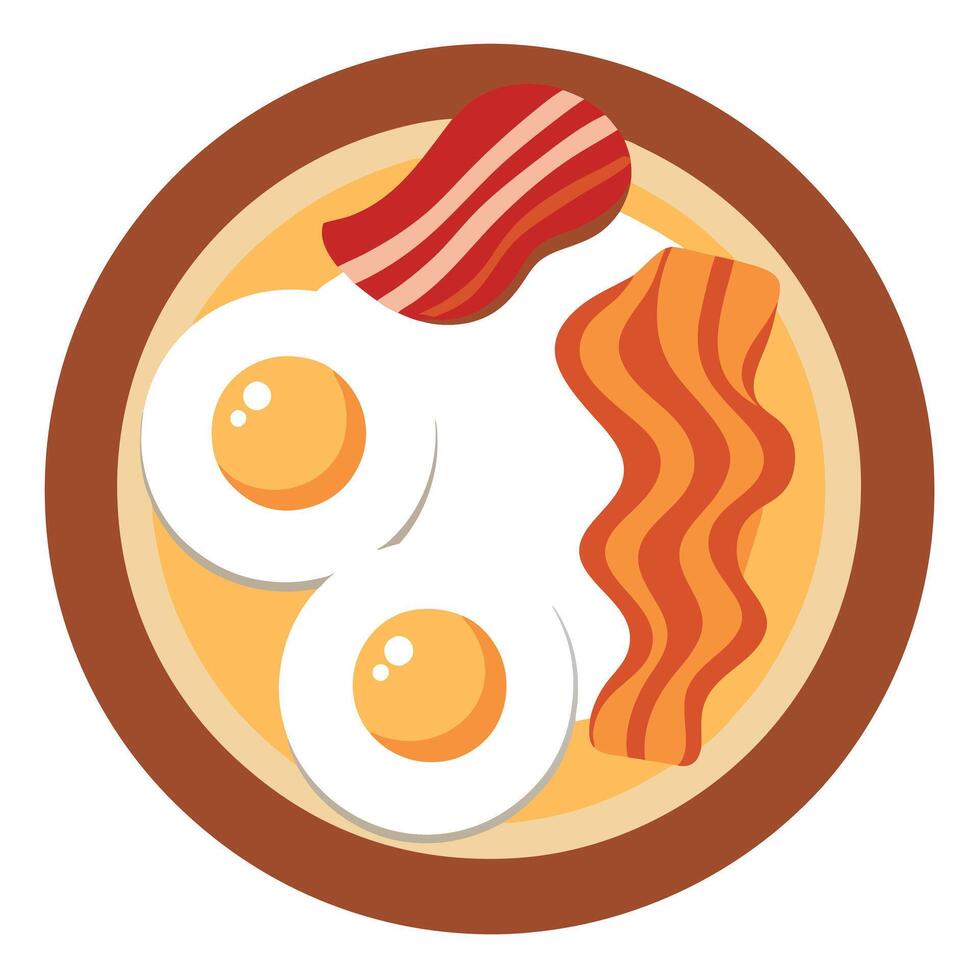 Breakfast Top View. American Breakfast Plate with Fried Eggs and Bacon Isolated on White Background vector