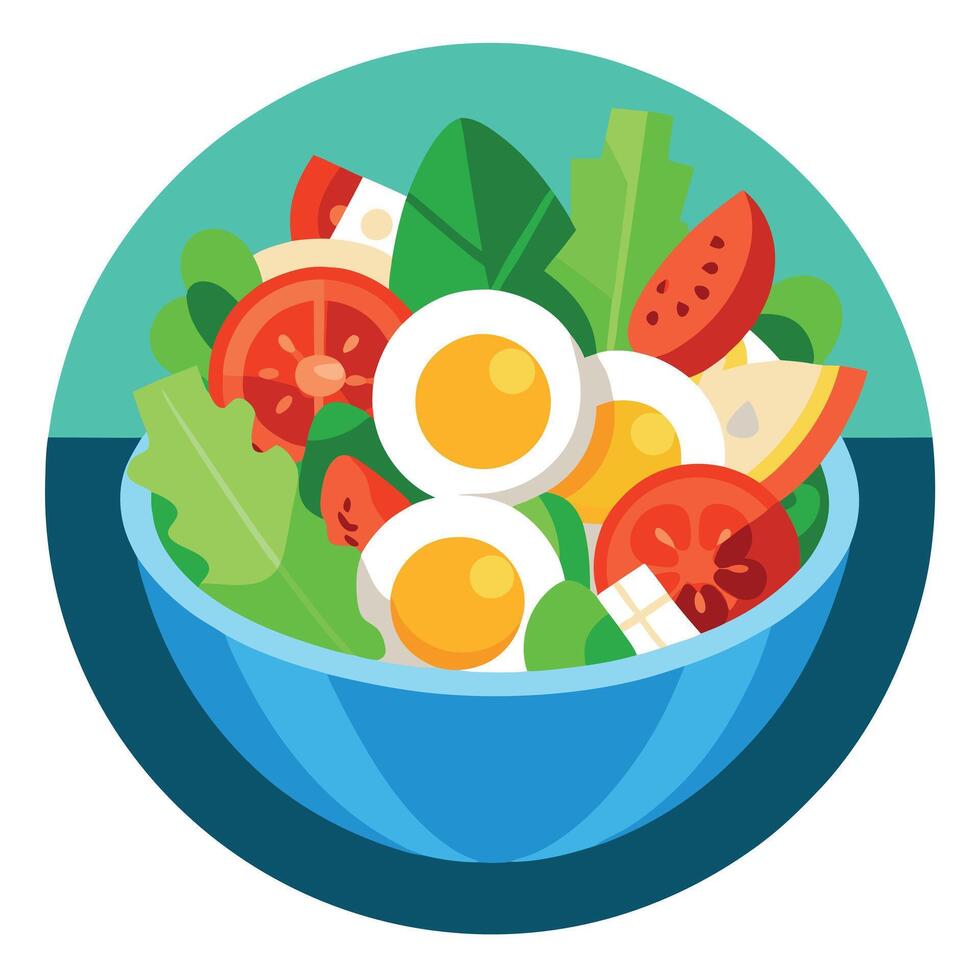 Delicious cobb salad mixed greens. tomatoes. cucumbers. eggs. bacon. chicken. blue cheese. croutons vector