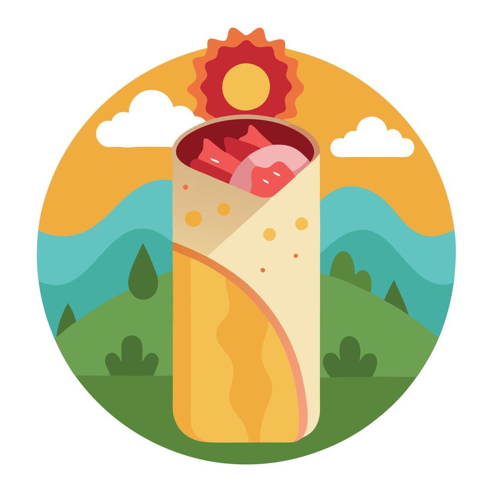 Delicious breakfast burrito with scrambled eggs and bacon served on a sunny morning in a rustic sett vector