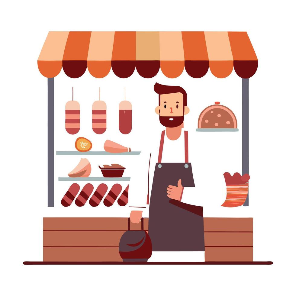 A Showcase of Cured Meats. Freshly Cut and Ready for the Grill. meat market . meat . butcher . food vector