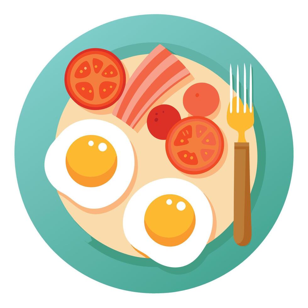 Delicious breakfast plate with eggs. bacon and tomatoes. Perfect for food blogs or restaurant menus vector