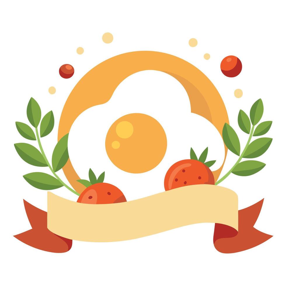 Delicious fried egg with cherry tomatoes greenery spices. breakfast banner isolated on white backgro vector