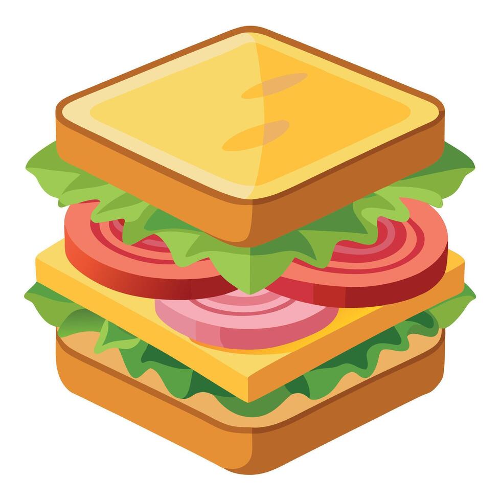 A delicious sandwich stacked with layers of cheese. ham. and fresh lettuce on toasted whole grain br vector