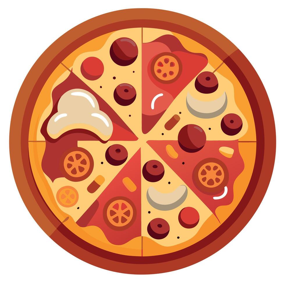 Illustrate a picture-perfect image of a loaded meat lovers' pizza with pepperoni. sausage. bacon. an vector