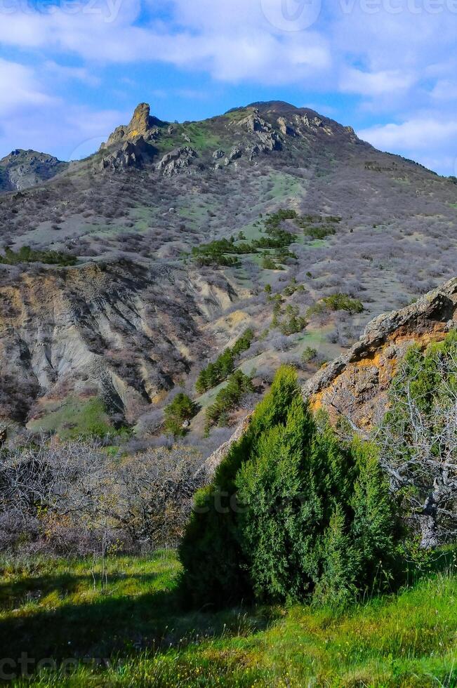 Kara-Dag, view of the mountains of the ancient volcano Karadag, Kurortne, Crimea photo