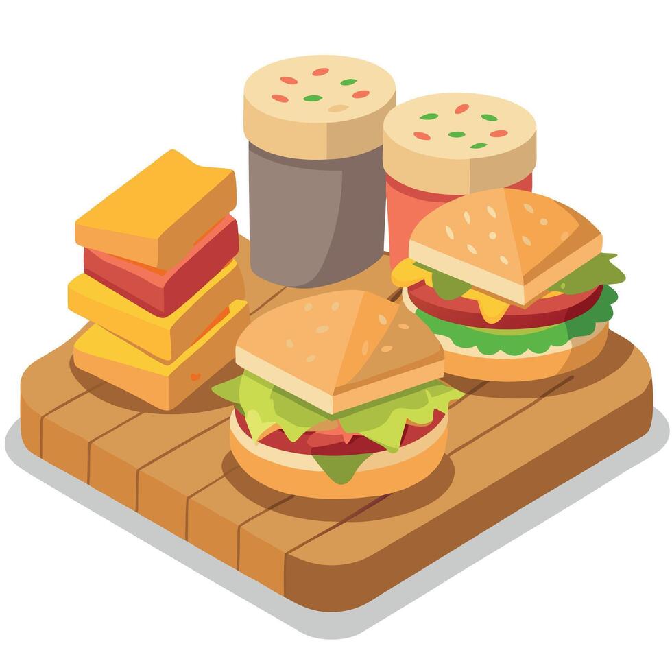Assorted delicious sandwiches served on a wooden table for lunchtime feast and mealtime enjoyment vector