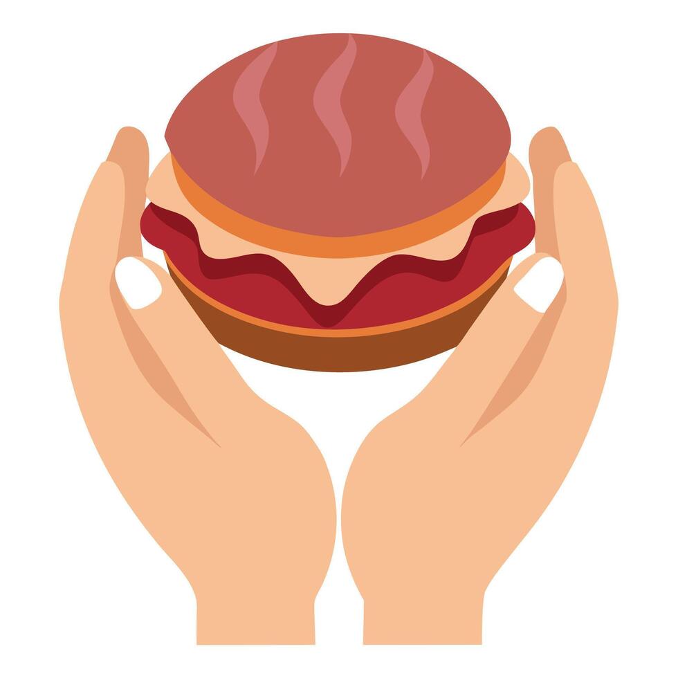 Delicious Balkan Dry Smoked Meat Sandwich - First Person View Hands Holding Sandwich on White Backgr vector