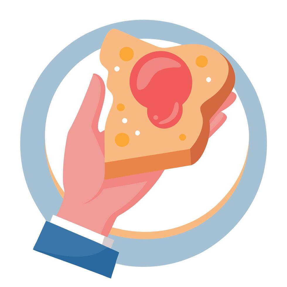 Hand holding ham sliced on a piece of bread . Food contamination. Concept of Listeria outbreak. vector