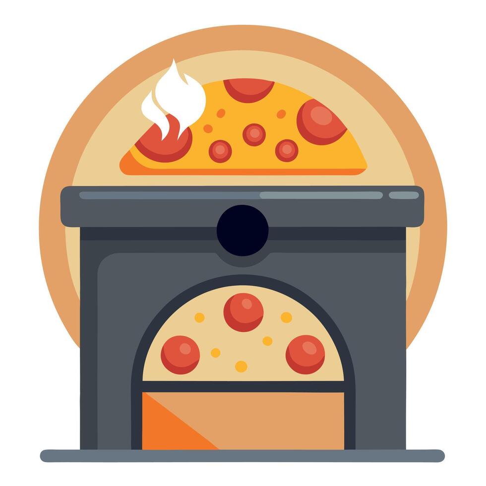 Hot pepperoni pizza in the stove. Pepperoni. Cheese Pull. Pepperoni Pizza on a Background with copys vector
