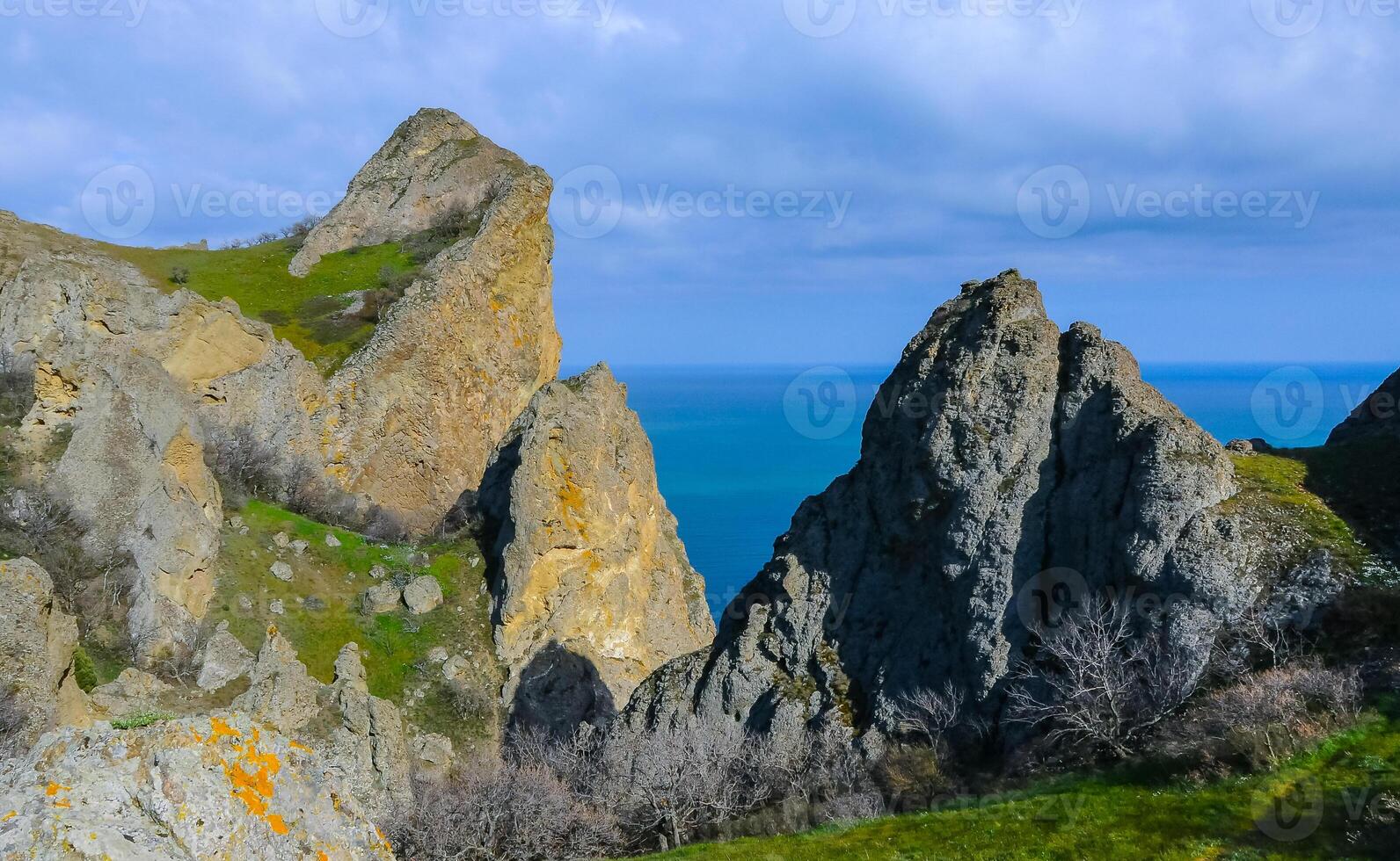 Kara-Dag, colorful volcanic rocks along the Black Sea coast in the national park, Crimea photo