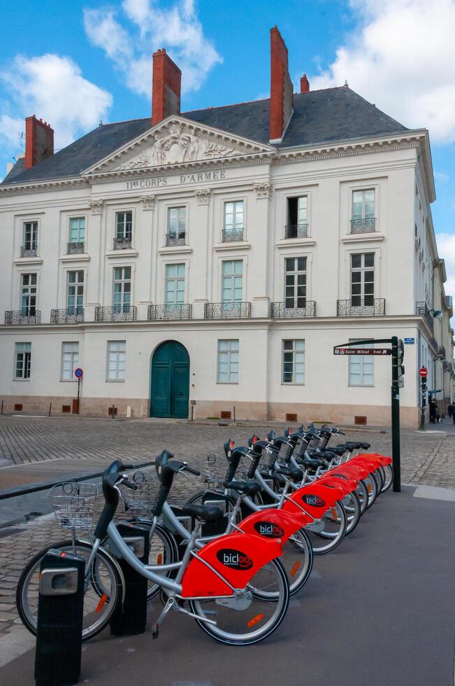 NANTES, FRANCE - SEPTEMBER 12, 2017 - bicycle rental in the city center in Nantes, France photo