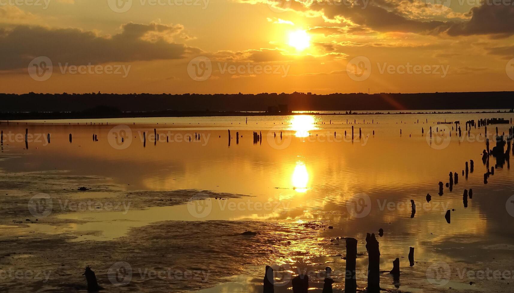 Red-yellow sunset over the Kuyalnitsky estuary, southern Ukraine photo
