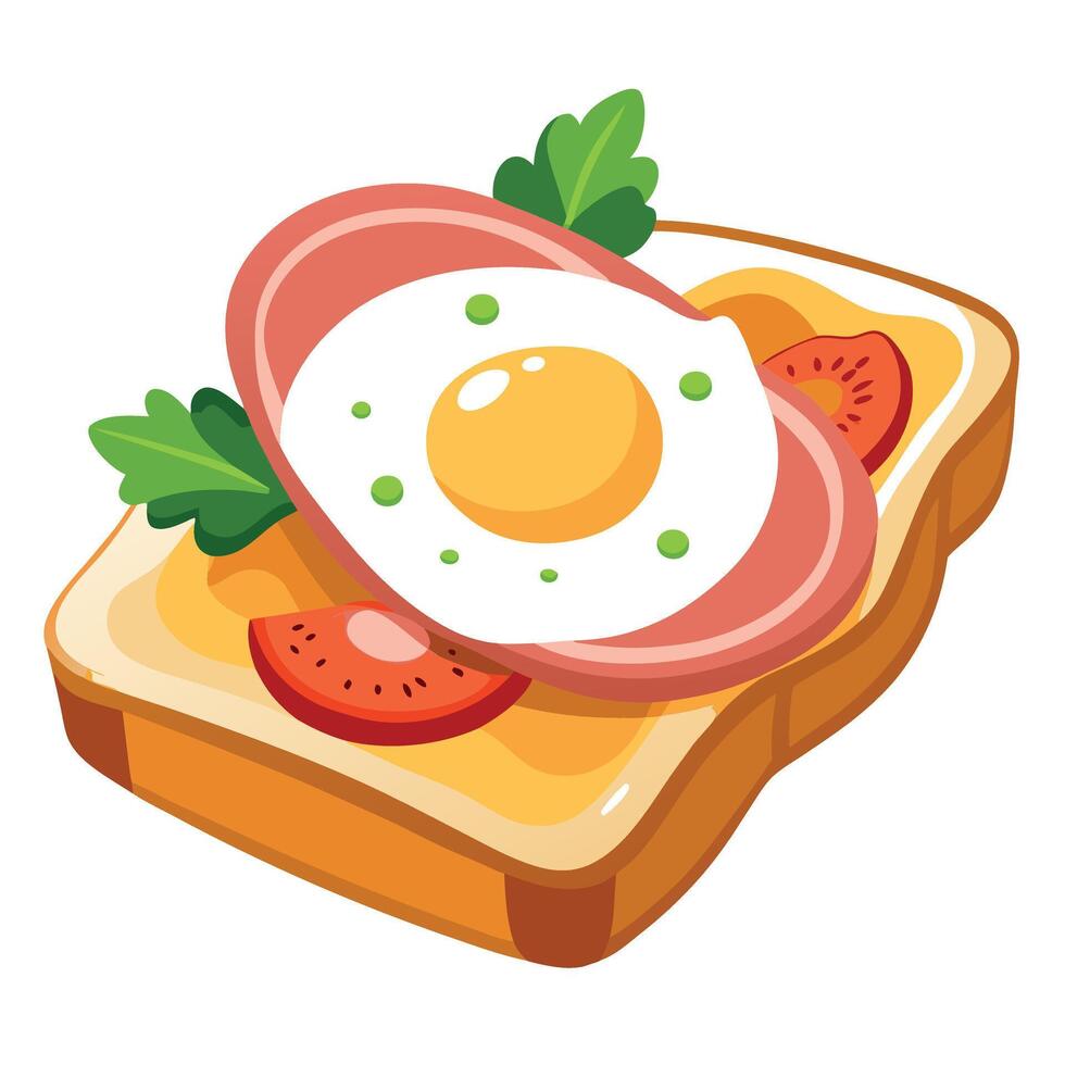 Delicious open-faced sandwich with bacon. egg. and herbs served on rustic bread. perfect for a heart vector