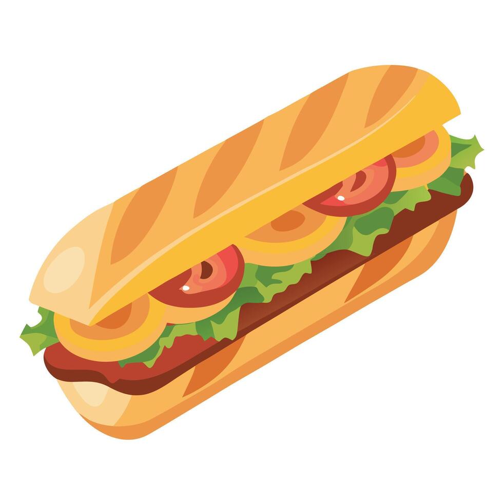 Enjoy a homemade French baguette sandwich. with crispy bacon and deli meat. as a satisfying lunch op vector
