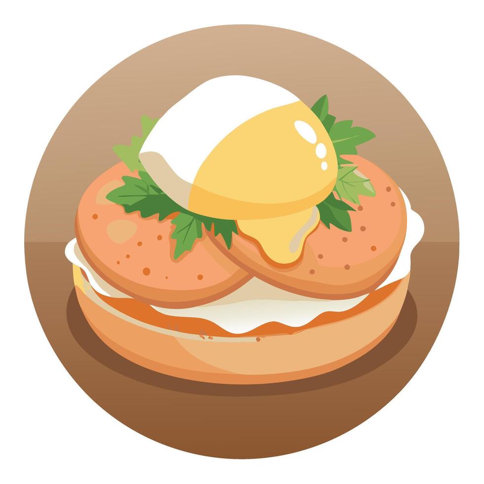 Eggs Benedict with Smoked Salmon and Hollandaise Sauce on English Muffin. Perfect for Brunch or Brea vector