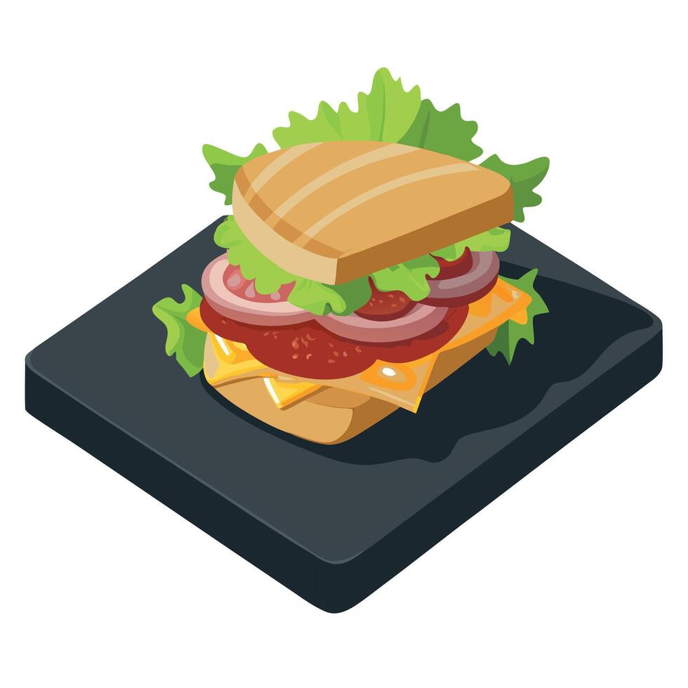 Delicious gourmet sandwich with crispy bacon. fresh lettuce. and toasted bread on a rustic slate ser vector