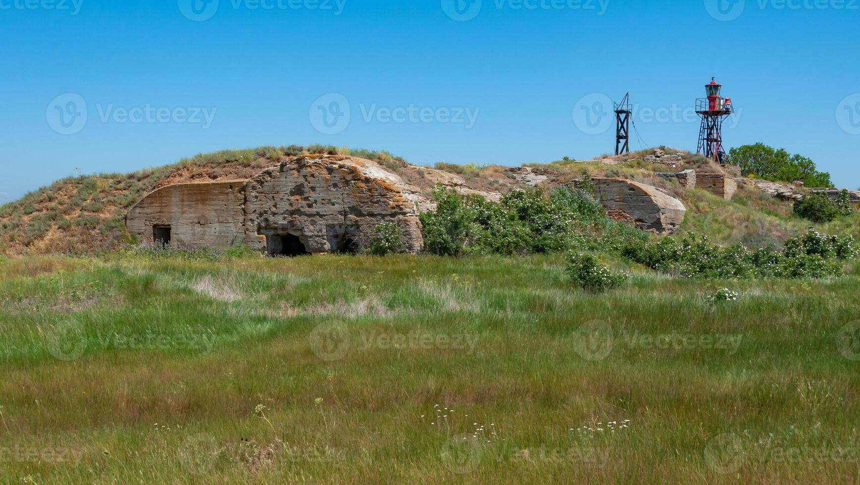 BEREZAN, UKRAINE - JUNE 01, 2019 - Autonomous beacon and Target fortress 1912 on Berezan Island, Ukraine photo