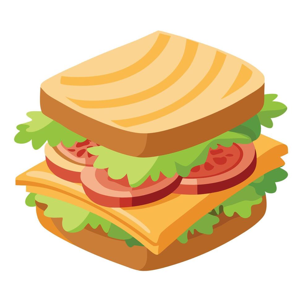 Delicious sandwich with bacon. cheese. and turkey on toasted bread. served with fresh salad on the s vector
